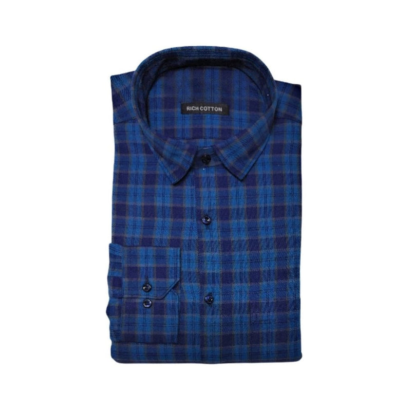 Mayawye Men's Cotton Lycra Full Sleeve Checked Casual Shirt (Dark Blue)