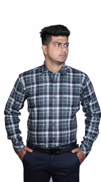 Mayawye Men's Cotton Lycra Full Sleeve Checked Casual Shirt (Dark Green)