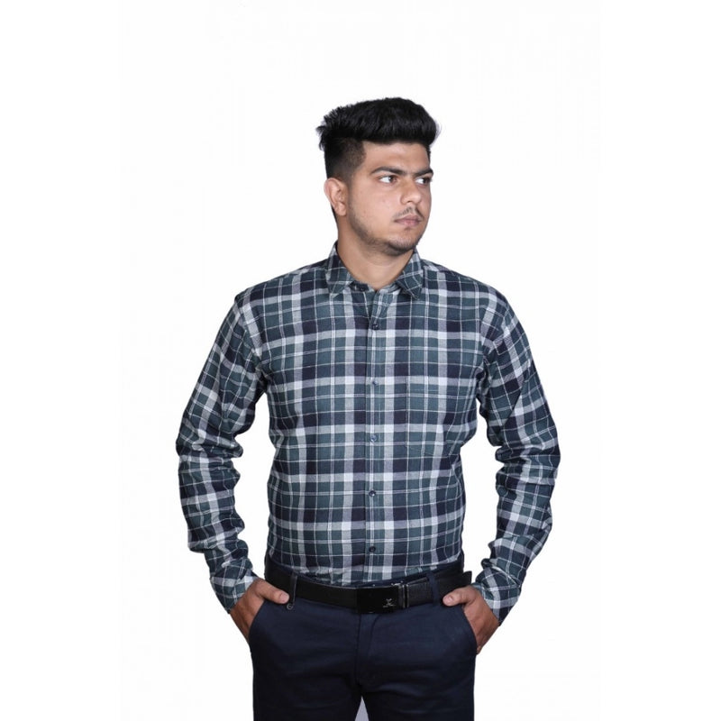 Mayawye Men's Cotton Lycra Full Sleeve Checked Casual Shirt (Dark Green)