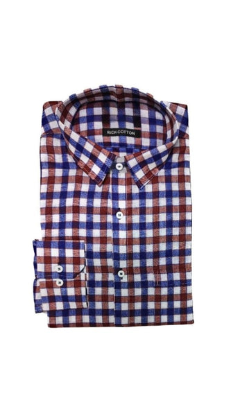 Mayawye Men's Cotton Lycra Full Sleeve Checked Casual Shirt (Maroon Blue)