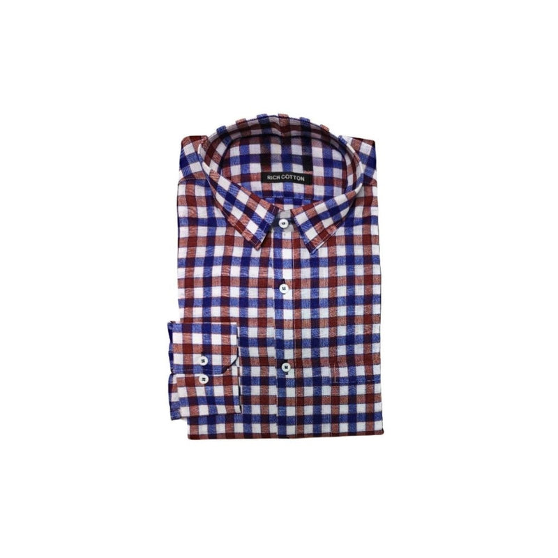 Mayawye Men's Cotton Lycra Full Sleeve Checked Casual Shirt (Maroon Blue)
