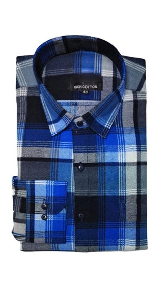 Mayawye Men's Cotton Lycra Full Sleeve Checked Casual Shirt (Blue)