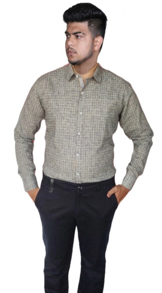 Mayawye Men's Cotton Lycra Full Sleeve Checked Casual Shirt (Grey)
