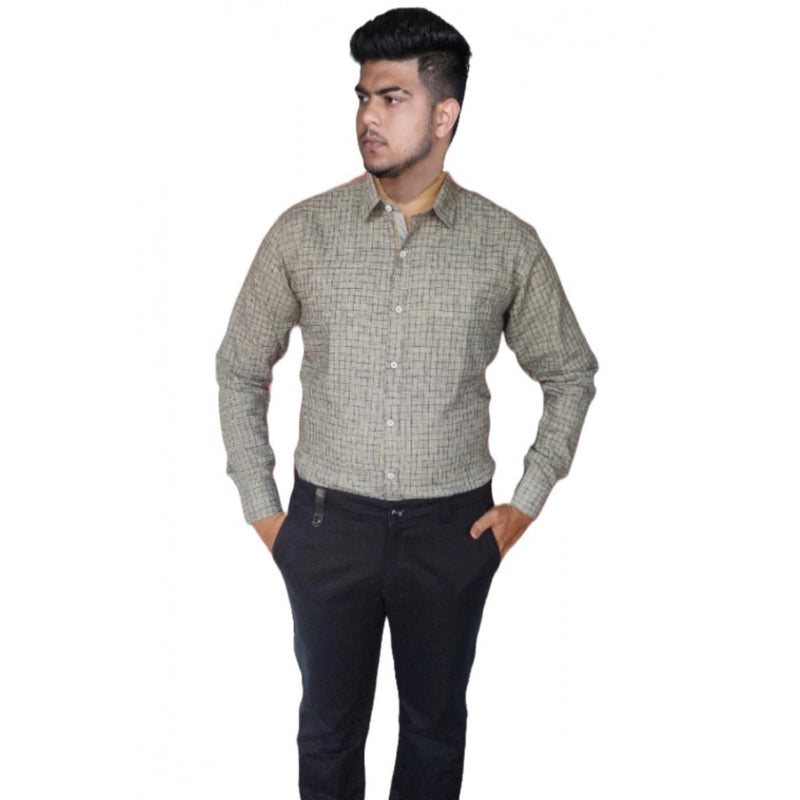 Mayawye Men's Cotton Lycra Full Sleeve Checked Casual Shirt (Grey)
