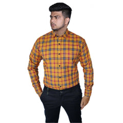 Mayawye Men's Cotton Lycra Full Sleeve Checked Casual Shirt (Orange)