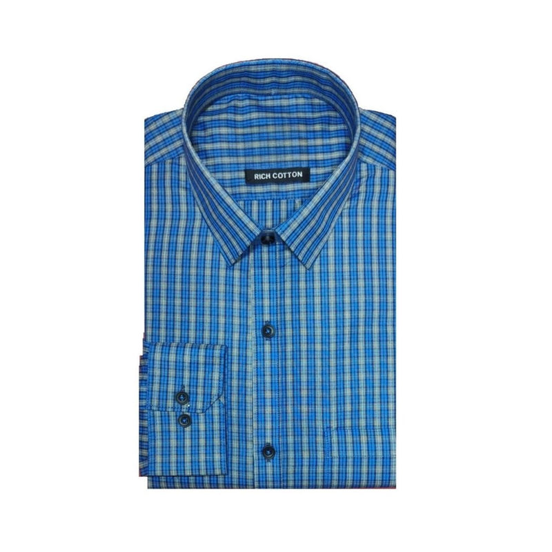 Mayawye Men's Cotton Lycra Full Sleeve Checked Casual Shirt (Turquoise)