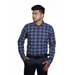 Mayawye Men's Cotton Lycra Full Sleeve Checked Casual Shirt (Navy Blue)