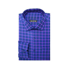Mayawye Men's Cotton Lycra Full Sleeve Checked Casual Shirt (Blue Purple)