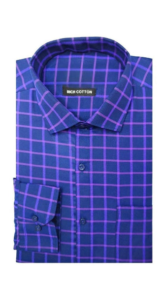 Mayawye Men's Cotton Lycra Full Sleeve Checked Casual Shirt (Blue Purple)