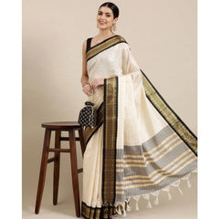 Mayawye Women's Cotton Silk Checkered Saree With Unstitched Blouse 5.5Mtr (Black)