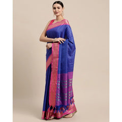 Mayawye Women's Cotton Silk Checkered Saree With Unstitched Blouse 5.5Mtr (R Blue)