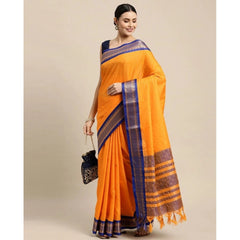 Mayawye Women's Cotton Silk Checkered Saree With Unstitched Blouse 5.5Mtr (Gold)