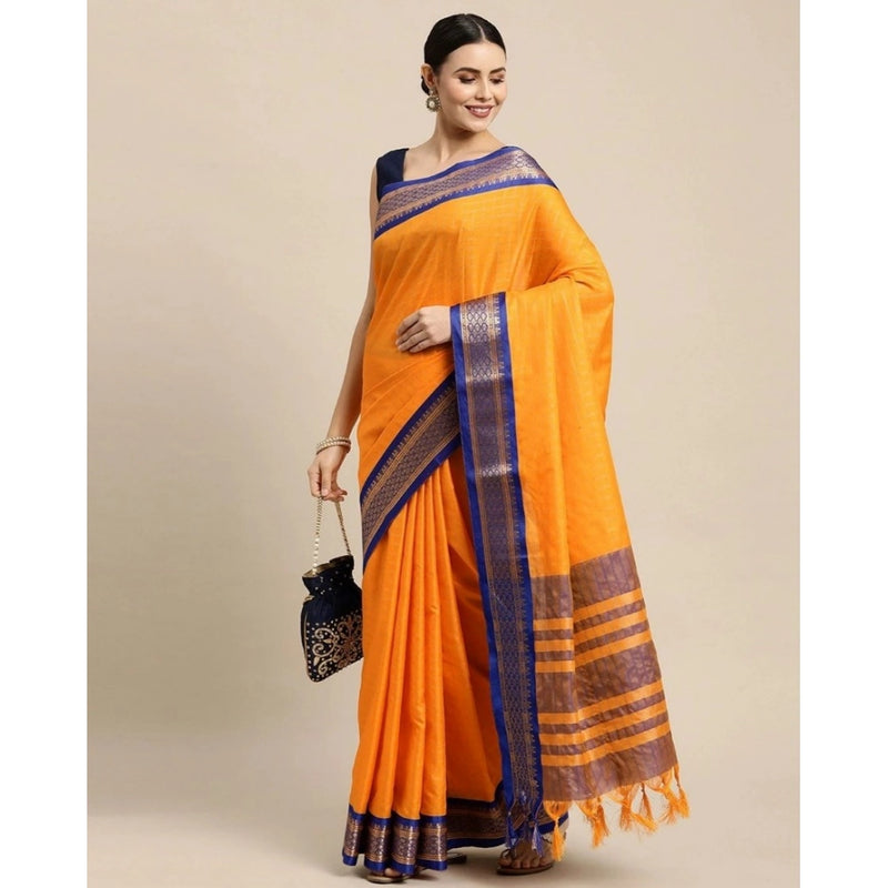 Mayawye Women's Cotton Silk Checkered Saree With Unstitched Blouse 5.5Mtr (Gold)