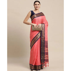 Mayawye Women's Cotton Silk Checkered Saree With Unstitched Blouse 5.5Mtr (Pink)