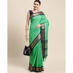 Mayawye Women's Cotton Silk Checkered Saree With Unstitched Blouse 5.5Mtr (Green)
