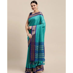 Mayawye Women's Cotton Silk Checkered Saree With Unstitched Blouse 5.5Mtr (Firoji)