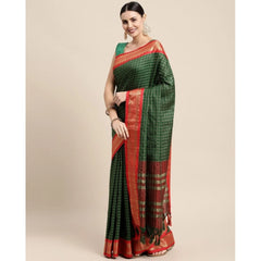Mayawye Women's Cotton Silk Checkered Saree With Unstitched Blouse 5.5Mtr (B Green)
