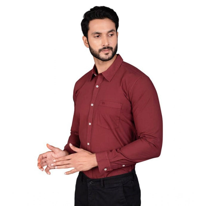 Mayawye Men's Casual Cotton Full Sleeve Solid Shirt (Maroon)