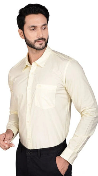 Mayawye Men's Casual Cotton Full Sleeve Solid Shirt (Lemon)