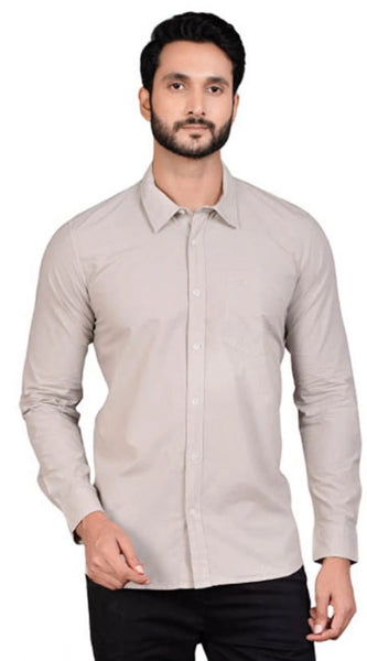 Mayawye Men's Casual Cotton Full Sleeve Solid Shirt (Grey)