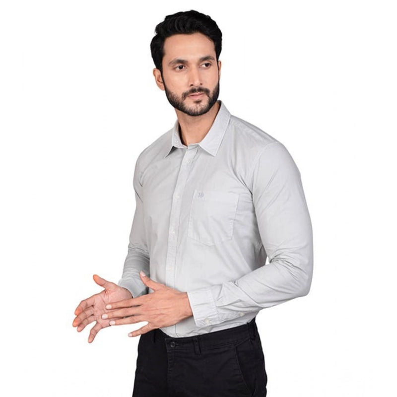 Mayawye Men's Casual Cotton Full Sleeve Solid Shirt (Grey)