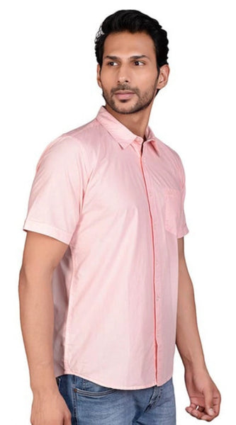 Mayawye Men's Casual Cotton Half Sleeve Solid Shirt (Peach)