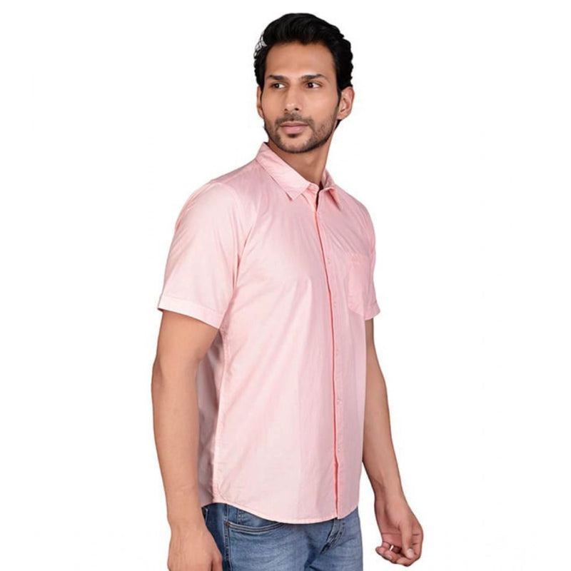 Mayawye Men's Casual Cotton Half Sleeve Solid Shirt (Peach)