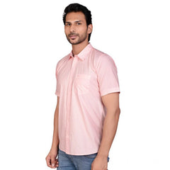 Mayawye Men's Casual Cotton Half Sleeve Solid Shirt (Peach)