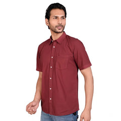 Mayawye Men's Casual Cotton Half Sleeve Solid Shirt (Maroon)