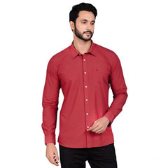 Mayawye Men's Casual Cotton Full Sleeve Solid Shirt (Red)