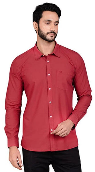 Mayawye Men's Casual Cotton Full Sleeve Solid Shirt (Red)