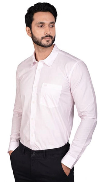 Mayawye Men's Casual Cotton Full Sleeve Solid Shirt (Pink)