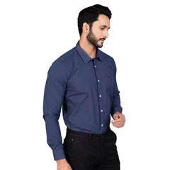 Mayawye Men's Casual Cotton Full Sleeve Solid Shirt (Navy)