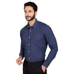 Mayawye Men's Casual Cotton Full Sleeve Solid Shirt (Navy)