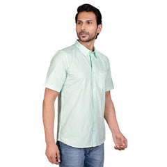 Mayawye Men's Casual Cotton Half Sleeve Solid Shirt (Sea Green)