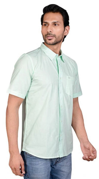 Mayawye Men's Casual Cotton Half Sleeve Solid Shirt (Sea Green)