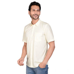 Mayawye Men's Casual Cotton Half Sleeve Solid Shirt (Lemon)