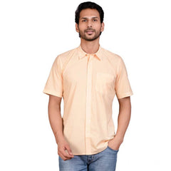 Mayawye Men's Casual Cotton Half Sleeve Solid Shirt (Peach)
