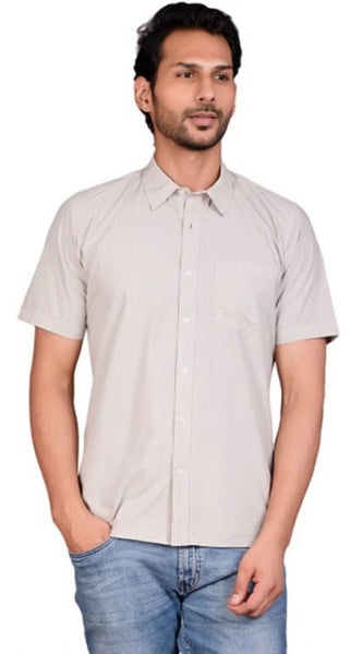 Mayawye Men's Casual Cotton Half Sleeve Solid Shirt (Grey)