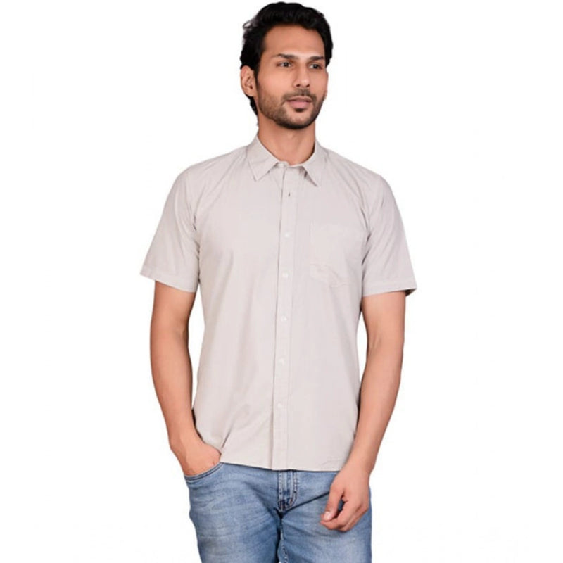 Mayawye Men's Casual Cotton Half Sleeve Solid Shirt (Grey)
