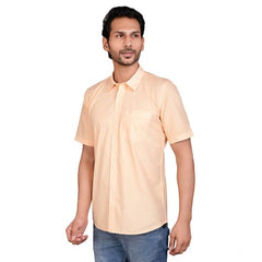 Mayawye Men's Casual Cotton Half Sleeve Solid Shirt (Peach)
