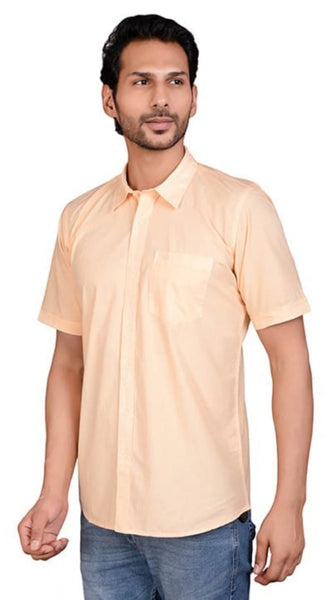 Mayawye Men's Casual Cotton Half Sleeve Solid Shirt (Peach)
