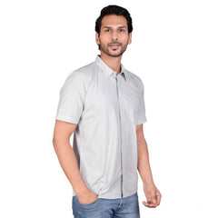 Mayawye Men's Casual Cotton Half Sleeve Solid Shirt (Grey)