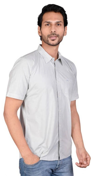 Mayawye Men's Casual Cotton Half Sleeve Solid Shirt (Grey)