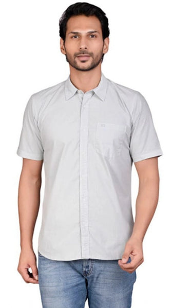 Mayawye Men's Casual Cotton Half Sleeve Solid Shirt (Grey)