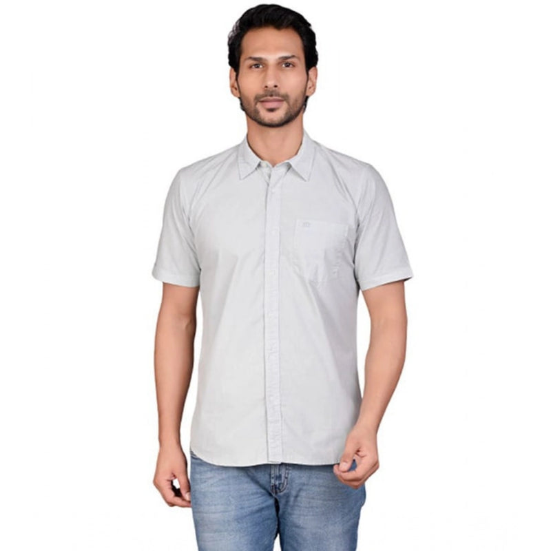 Mayawye Men's Casual Cotton Half Sleeve Solid Shirt (Grey)