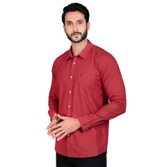 Mayawye Men's Casual Cotton Full Sleeve Solid Shirt (Red)