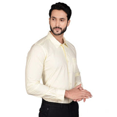 Mayawye Men's Casual Cotton Full Sleeve Solid Shirt (Lemon)