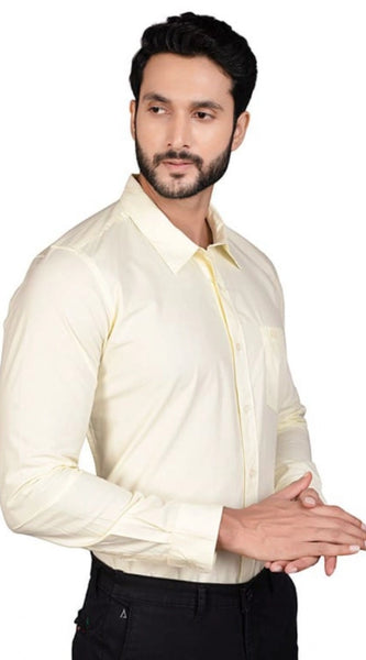 Mayawye Men's Casual Cotton Full Sleeve Solid Shirt (Lemon)