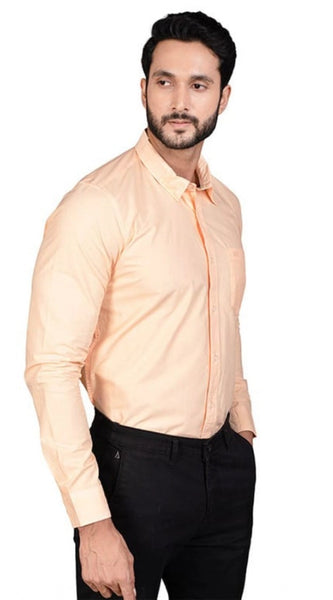Mayawye Men's Casual Cotton Full Sleeve Solid Shirt (Peach)